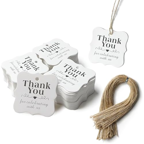 SallyFashion 150 PCS Thank You White Gift Tags with String,