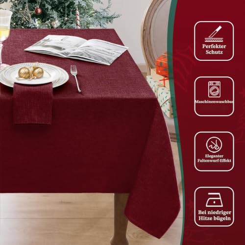 Softalker Tischdecken Abwaschbare Weihnachten 140x100 cm Rot Rechteckig aus 210 GSM Leinenoptik Tischtuch Abwischbar Wasserabweisende klein… – Ansicht 6