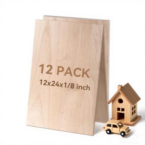 12Pack Basswood Sheets for Craft, 12×24×1/8 Inches Thick Plywood Sheet Unfinished Wood for Laser Cutting Wood Board for DIY Projects
