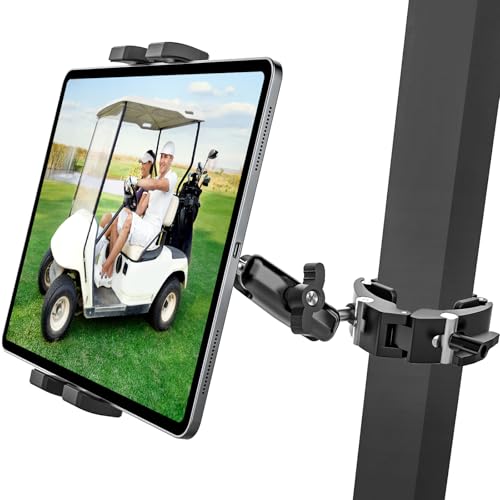 GDZN Tablet Holder for Golf Cart Rotatable Square Clamp Compatible with EZGO/Club Car/Yamaha/Icon [Anti-Vibratio & Thick Cases Friendly] Golf Cart Tablet Mount for iPad Pro 13 Galaxy iPhone 17 Air