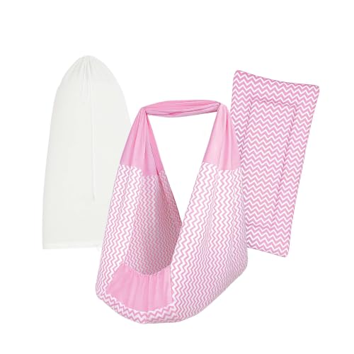 Image of Premium Swing Cradle Set | Hanging Swing Cradle, Removable 5-Layer Padded Bed & Mosquito Net | Up to 15 kg | Pink Stripes