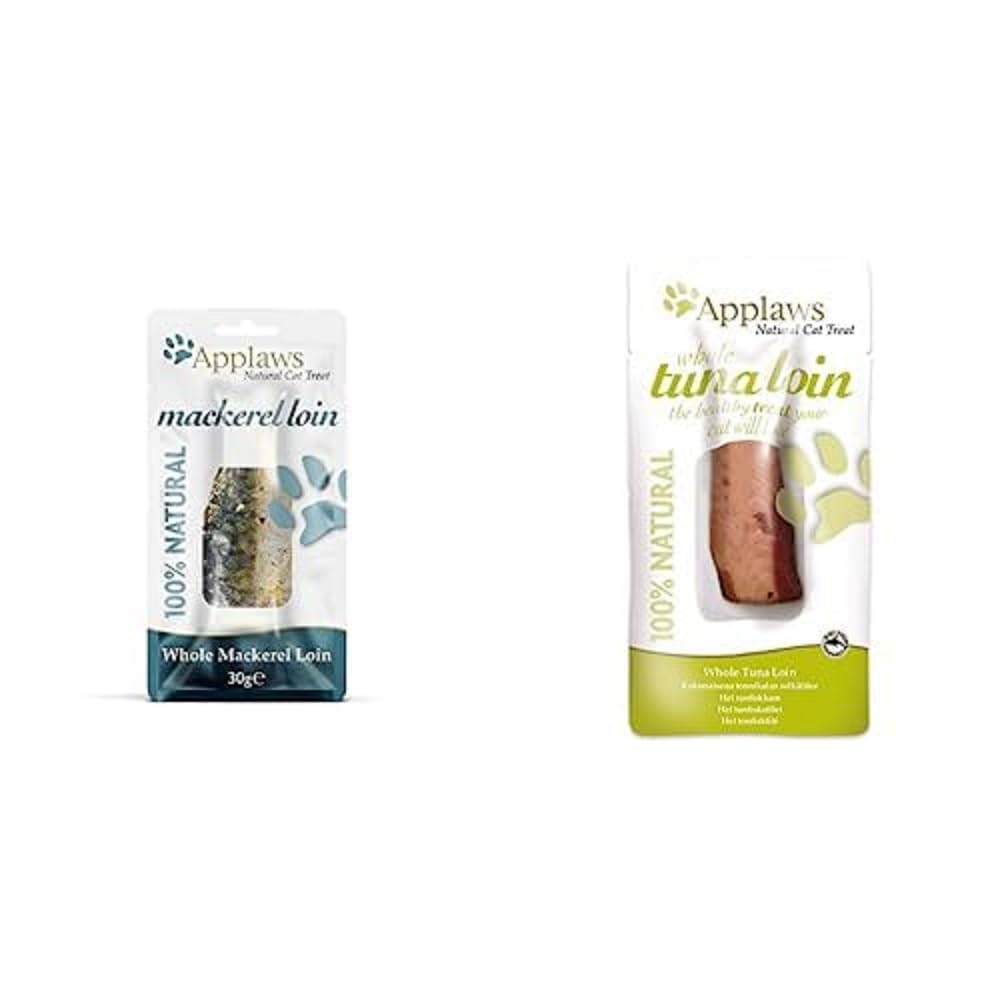 Applaws Cat Treat, Mackerel Loin 30 g (Pack of 12) + Applaws natürlich Katzenleckerli, Ganzer Thunfisch Loin Katzensnack, 30g Beutel (Packung mit 12 Beuteln)