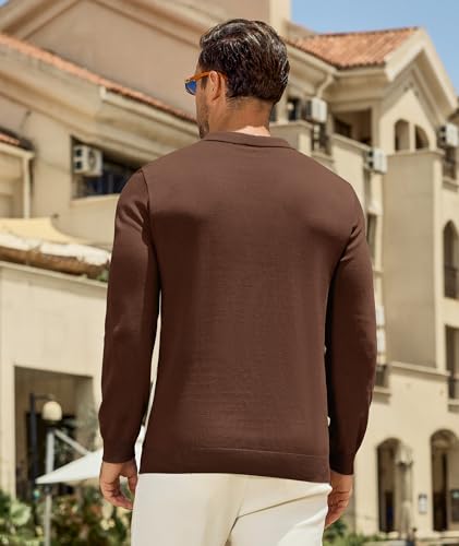 PRIVIMIX Mens Knit Striped Polo Shirts Long Sleeve Fashion Vintage Quarter Zip Pullover Casual Polo Sweater4