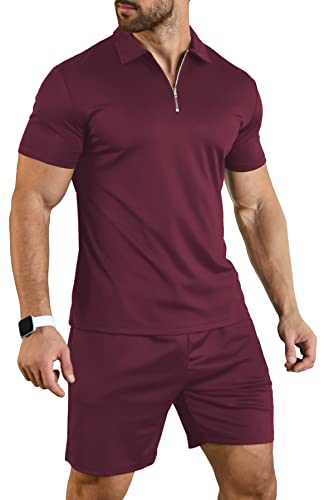 YTD Mens Short Sleeve Casual Polo Shirt and Shorts Sets Two Piece Summer Outfits Zip Polo Tracksuit Set for Men S-XXL