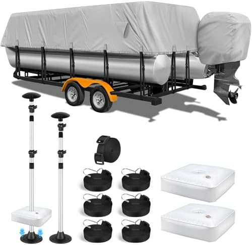 KEMIMOTO Pontoon Boat Cover 21-24ft, Heavy Duty 600D UV Resistant Waterproof Oxford