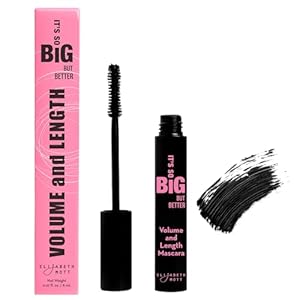 Elizabeth Mott Black Volumizing Mascara – Smudge-Proof, Lengthening Fiber Formula, Hourglass Wand – Clump-Free, Water-Resistant & Cruelty-Free – Safe for Lash Extensions, Long-Lasting, Full-Size 8ml