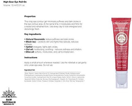 Raw Naturals HIGH GEAR EYE ROLL-ON | Under Eye Cream for dark circles & puffy eyes | Moisturising & firming eye roller | Natural product from your local Swedish Skincare Microbrewery | 15ml