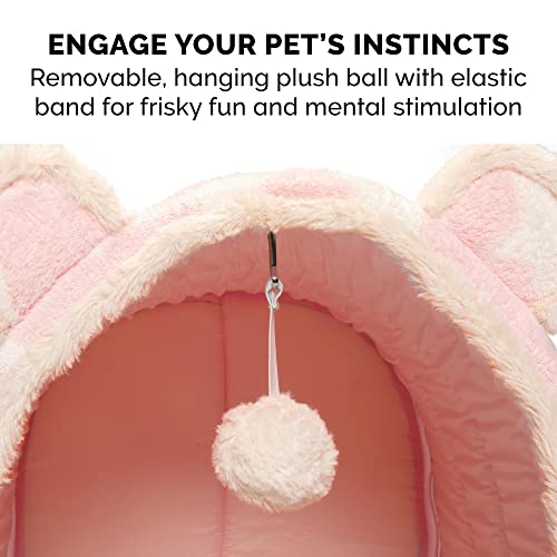 Image of Furhaven Cat Bed Snuggle Hideout for Indoor Cats & Small Dogs, Washable & Foldable w / Plush Ball Toy - Snuggle Hideout Pet Tent - Pink Stars, Small