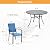 BUPPLEE 5-Piece Outdoor Dining Table Set for 4,Round Table with Umbrella Hole & 4pcs Textilene Chairs - Patio Outdoor Furniture for Porch,Backyard, Garden, Poolside and Deck-Blue