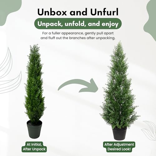 3ft Artificial Cedar Tree – Outdoor Cedar Tree for Porch, Garden or Patio – UV Resistant Faux Cedar Trees for Outdoor Planters – Faux Cedar Topiary Plants for Planters & Home Decor (2 Pack) - Image 6