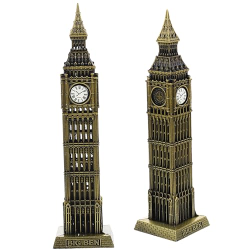 BESTonZON 2個 ビッグベン属製建築模型 ヴィンテージ古仕上げ インテリア装飾 ロンドン大鐘モチーフ 卓上置物 エレガント耐久デザイン