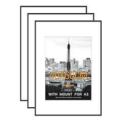 Hesmor Cornice portafoto in alluminio e acrilico, 40 x 60 cm, colore nero, per certificati, cornici per poster per montaggio a parete, cornice per poster con passepartout per ritratti, stampa