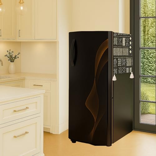Image of WWW.THROWPILLOW.IN Fridge Top Cover for Single Door 100-250L | Fits Haier Samsung LG Godrej | 450 GSM Dustproof Fridge Cover Mat With Corner Tassels| Mud Cloth Print | Single Door Refrigerator Cover