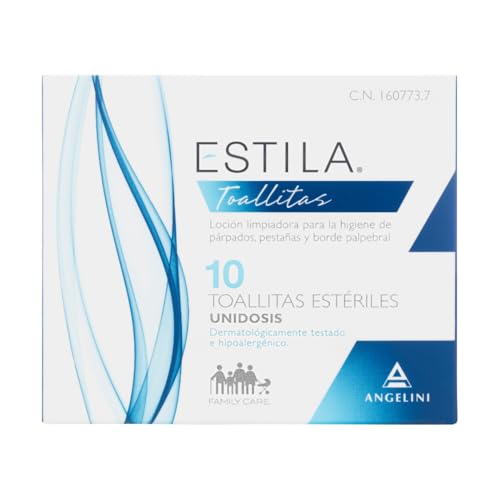 Estila Toallitas oftálmicas - Loción limpiadora para la higiene de párpados, pestañas y borde palpebral - Toallitas desmaquillantes con Aloe vera y Hamamelis - 10 toallitas estériles unidosis