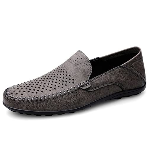 Mens Loafers Shoe Moccasins Shoes Lightweight Breathable PU Leather Comfortable Anti-Slip Flexible Casual Fashion Slip On(Grey,10 M US)2
