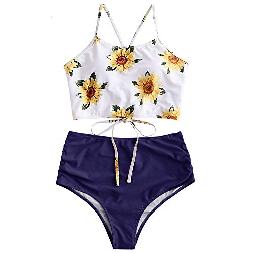ZAFUL - Tankini para mujer, cintura alta, diseño floral Azul lapiz. M