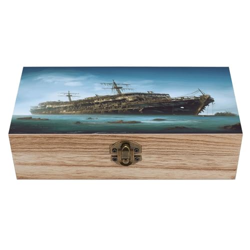 FekiLoot Abandoned Cruise Ship at Sea Wood Box Decorative Wooden Jewelry Box with Lids Small Beautifully Wood Storage Boxes for Photos, Trinket Personalized Wooded Keepsake Boxes for Men Women