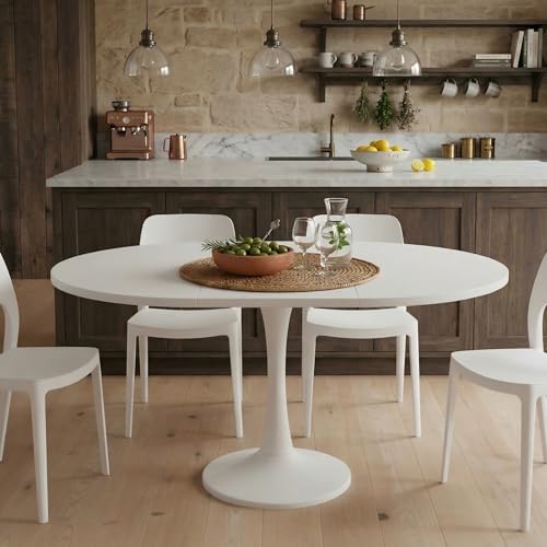 Aislinglen Mesa de comedor redonda extensible 100-140 x 100 x 75 cm, mesa de comedor extensible blanca, mesa extensible para 4-6 personas, mesa de cocina para comedor, cocina, salón