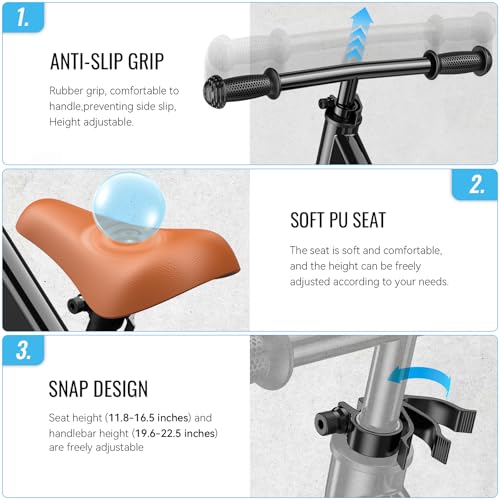 Image of SEREED Toddler Balance Bike 2 Year Old, No Pedal Kids Bicycle Toys for 2-5 Years Old, Tool-Free Adjustment, Customize Plate with Stickers, Gift for 2-3 Boys Girls (Black Lighting)
