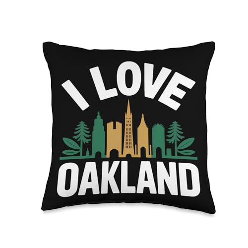 I Love Oakland Cityscape Skyline Tee Throw Pillow