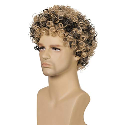 Lurrose Peruca masculina curta encaracolada Bolsa de sujeira para discoteca Dude Wig Peruca engraçad