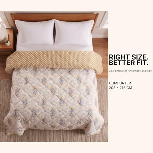 Image of BSB HOME Premium 280 GSM Quilted Comforter, Soft Plush Floral Printed Bedspread, Cozy Warm Reversible Blanket for Bedroom, Elegant Winter Bedding Comforter, 80 x 85 Inches (203 x 215 cm) - Pale Sand