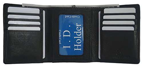 RFID Blocking Genuine Leather Slim Trifold Mens Wallet (Black)