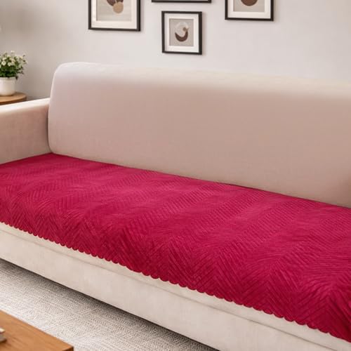 Image of Homerz Premium Velvet Sofa Cover Panel | Soft & Velvety Fabric | Rich Vibrant Colours | Sofa Protector for Living Room (Maroon, 3 Seater, Only Seat Cover)