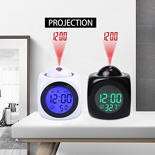 Creative Attention Black Projection Digital Weather Lcd Clock Bell Alarm Display Backlight Projector Children Clock Timer Black And Grey Kitten #TOP6