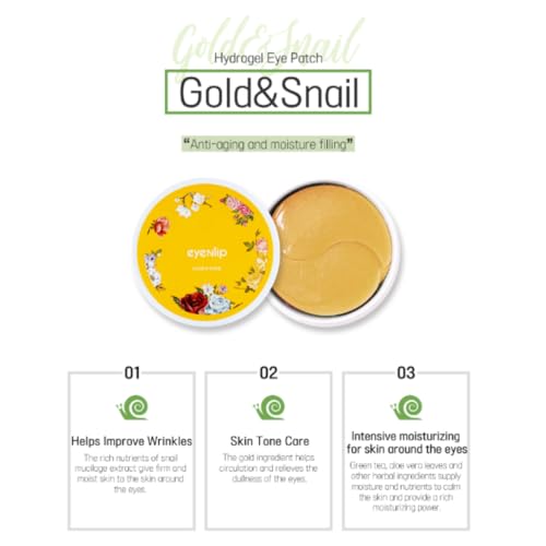 Gold & Snail Hydrogel Eye Patch 60 pcs - Hydrating Under-Eye Gel Patches with Snail Secretion Filtrate, Colloidal Gold and Collagen for Revitalizing Care, Korean Skincare - Image 3