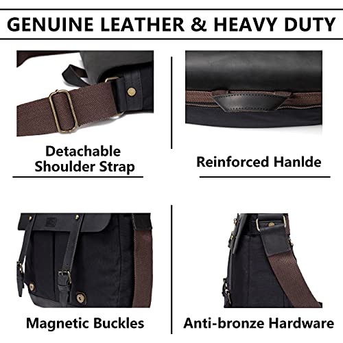 Bolsa Mensageiro de Couro e Lona para Homem, VASCHY Bolsa para Laptop de 15,6 Polegadas Bolsa de Omb