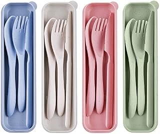 WXJ13 Travel Cutlery Set with Case - Reusable Flatware Set, Food Grade Plastic Spoon Knife Fork Tableware Set,with Storage Case for Kids Adult Travel Picnic Camping or Daily Use