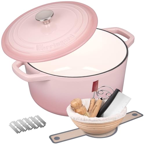 VORRINGARD Enameled Cast Iron Dutch Oven Pot with Lid for Bread Baking Round Bread Oven- include Sourdough Bread Baking Supplies set 4.5QT Pink
