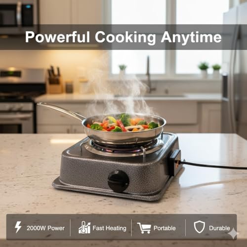 Image of Drumstone 2000W Electric Coil Cooking Heater with G-Coil Hot Plate - Heavy Duty Single Burner Electric Stove for All Metal Utensils | Portable Cooking Heater (15 Years Warranty)
