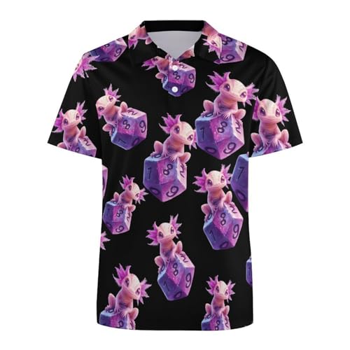 Axolotl with Dice Basic Polo Shirts for Men Button Down Collar Short Sleeve Golf Tees Tops3