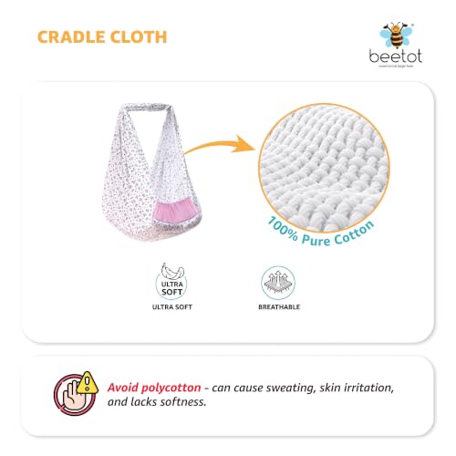 Image of Premium Swing Cradle Set | Cradle Cloth, Padded Bed, Mosquito Net, Heavy-Duty Spring & Triangle Hanger | Up to 15 kg | Floral Pink