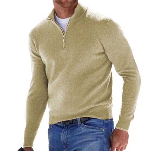 Mens Slim Fit Quarter Zip Knitted Pullover Sweaters, Slim Fit Long Sleeve Knitted Pullover Mock Neck Business Dress Sweater