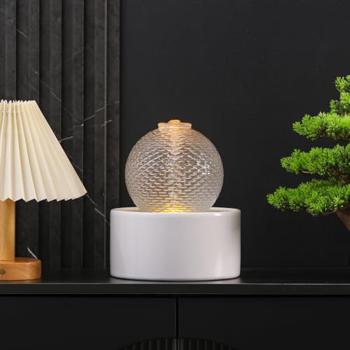 Generic Indoor Water Feature Tabletop Ceramic Fountain Home Kitchen Office Decoration Modern Design Style (white)