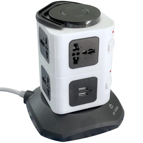 Torre de Tomada Elétrica com 7 Entradas Universais, 2 Portas USB, Bivolt, Cabo de 1,8m Padrão Brasil