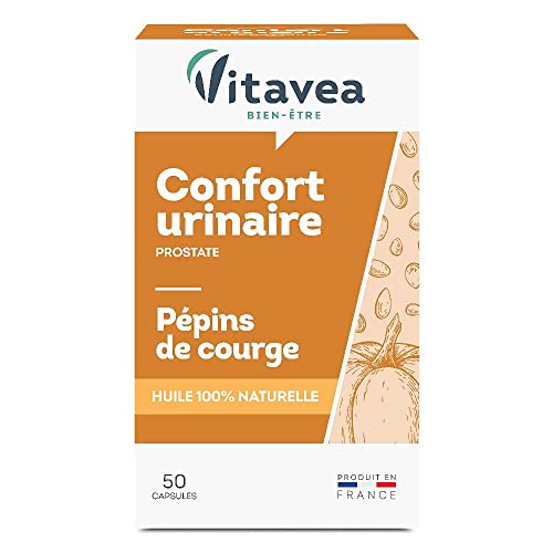 Vitavea - Complément Alimentaire Prostate pour Homme - Confort Urinaire Homme - Régulation du Flux Urinaire - Huile de Pépin de Courge - 50 Capsules - Cure de 25 jours - Fabriqué en France