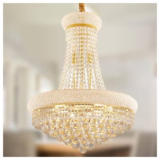 BEIRIO 13-Lights Golden Finish Classic Empire Style K9 Crystal Chandelier Ceiling Light for Living Room Foyer Dining Room Hallway Bedroom (24×31.5 inch) New Packaging Easy to Install