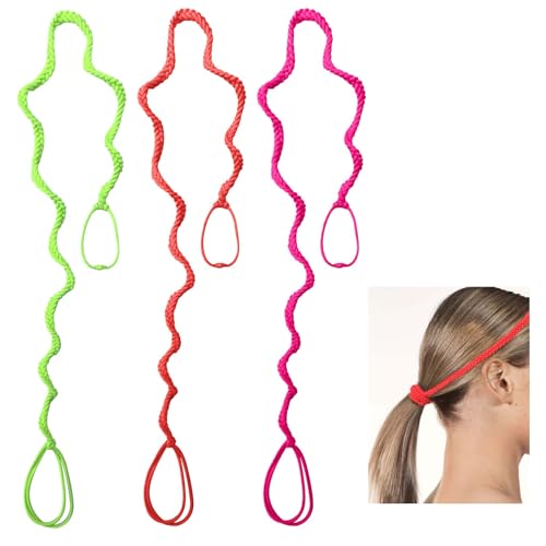 3 Packs 25" Ponytail Holders No Metal Hook for Women, Colored Elastic Braided Hair Ties for Long Thick Curly Hair Stretchy NoTangle Spiral Hair Ties for Sport Swimming Motorcycle Riding