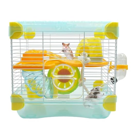 MUYG 2 Layers Hamster Cage with Tubes Mouse Cage with Accessories Water Bottle Food Dish Transparent Hamster Habitat with Exercise Wheel for Hamster Guinea Pig Gerbil (10.9" x 8.1" x 9.8" Blue)