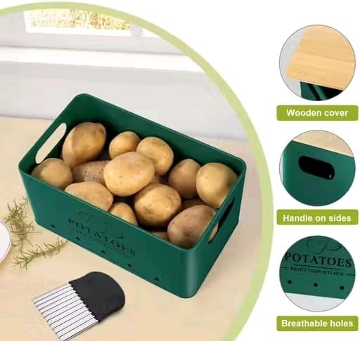 Image of 3 Pieces Potato Onion Storage Bin Sturdy for Kitchen Counter Farmhouse Decor white|Home & Garden | Kitchen Storage & Organization |3 Food Storage Containers (Green)
