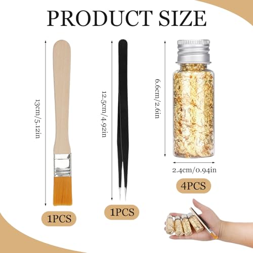 4 PCS Blattgold Flocken, Gold Folie zum Backen & Dekorieren, Blattgold Flocken mit Pinzette, Blattgold für Kerzen & Basteln, Tortendeko Gold für Kuchen, Torten & Desserts