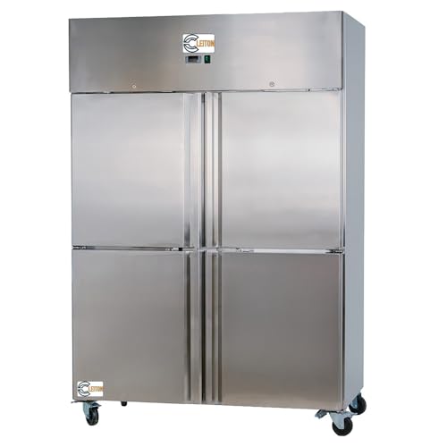 Cleiton® Armario de Congelación de 4 Puertas Medias de 134 cm Refrigeración Ventilada | Armario Congelador Acero In Capacidad 1065L-6 Estantes y 750W | Hostelería, Restaurantes y Bares