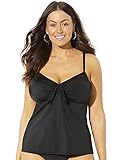 Swimsuits For All Women's Plus Size Adjustable Relaxed Fit Tie Front Underwire Tankini Top - 18, New Black (Plus