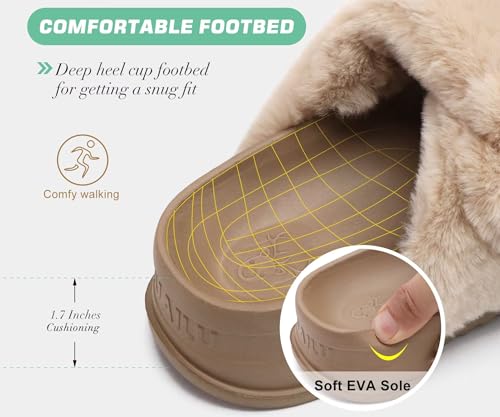 Image of KuaiLu Women's Fluff Slippers Plantar Fasciitis Arch Support Platform Slippers Ladies Fashion Open Toe Faux Fur Sliders Womens House Slipper Size 6-12