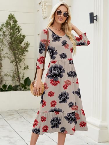 Image of Heymoments Women's Casual Dress Crewneck A line Tiered Flowy Loose Beach Travel Long Dresses with Pockets