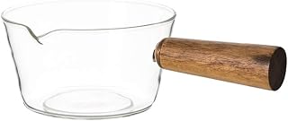 Cabilock Glass Saucepan Nonstick Sauce Pot with Wooden Handle Salad Pan Stock Pot Pasta Pot Milk Pan Cookware (600ml)
